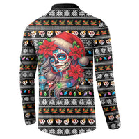 Mexican Sugar Skull Lady Christmas Button Sweatshirt Feliz Navidad Mexico - Wonder Print Shop