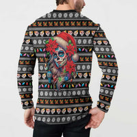 Mexican Sugar Skull Lady Christmas Button Sweatshirt Feliz Navidad Mexico - Wonder Print Shop