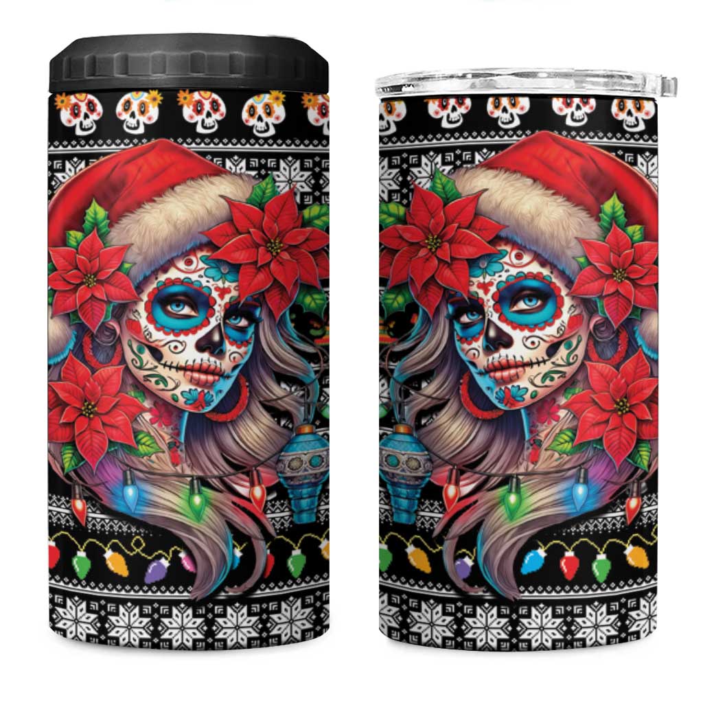 Mexican Sugar Skull Lady Christmas 4 in 1 Can Cooler Tumbler Feliz Navidad Mexico - Wonder Print Shop