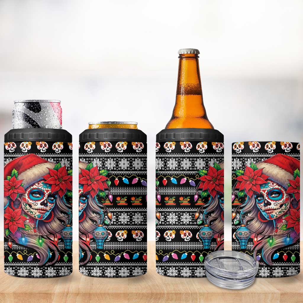 Mexican Sugar Skull Lady Christmas 4 in 1 Can Cooler Tumbler Feliz Navidad Mexico - Wonder Print Shop
