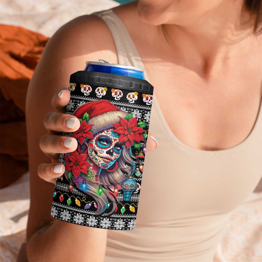 Mexican Sugar Skull Lady Christmas 4 in 1 Can Cooler Tumbler Feliz Navidad Mexico - Wonder Print Shop