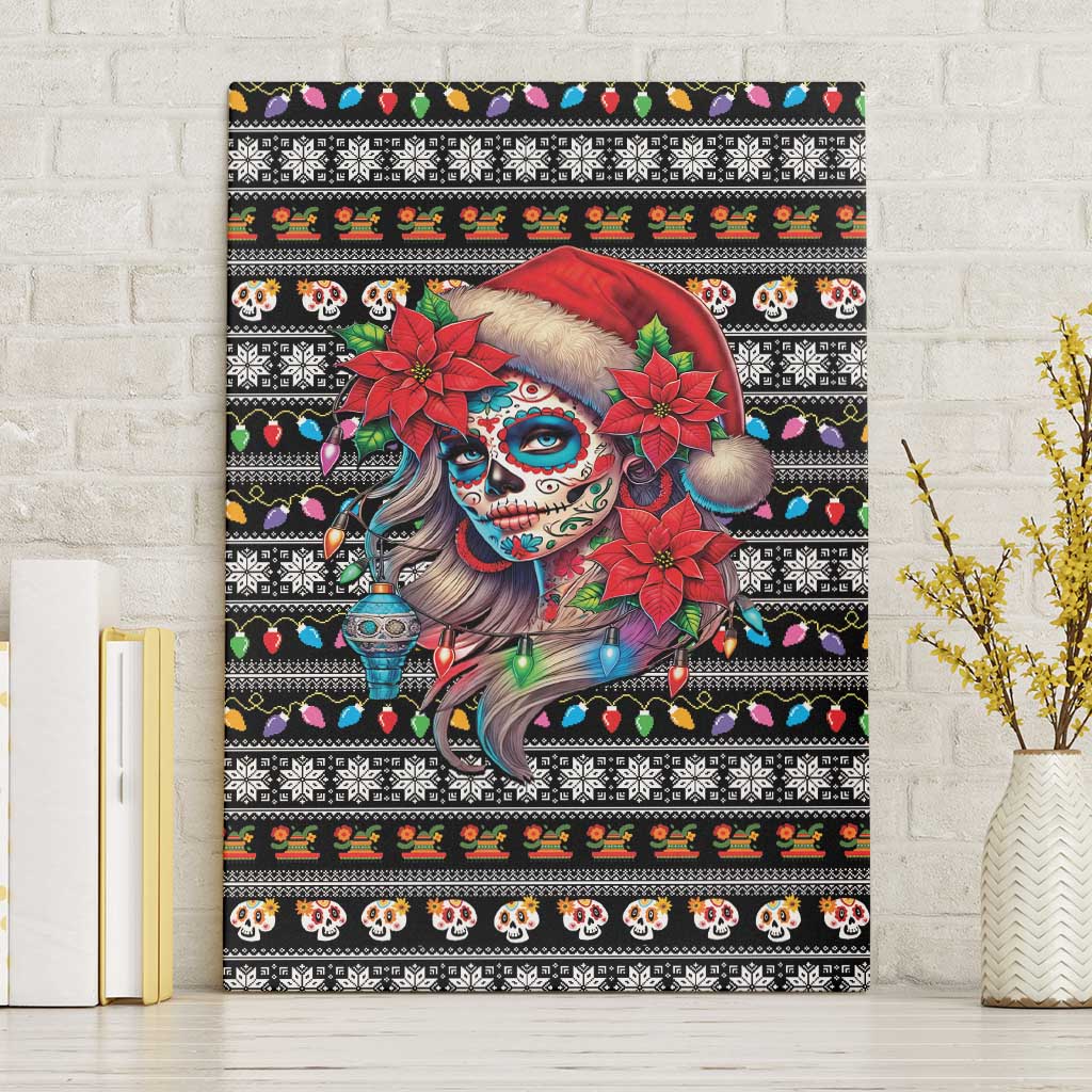 Mexican Sugar Skull Lady Christmas Canvas Wall Art Feliz Navidad Mexico - Wonder Print Shop
