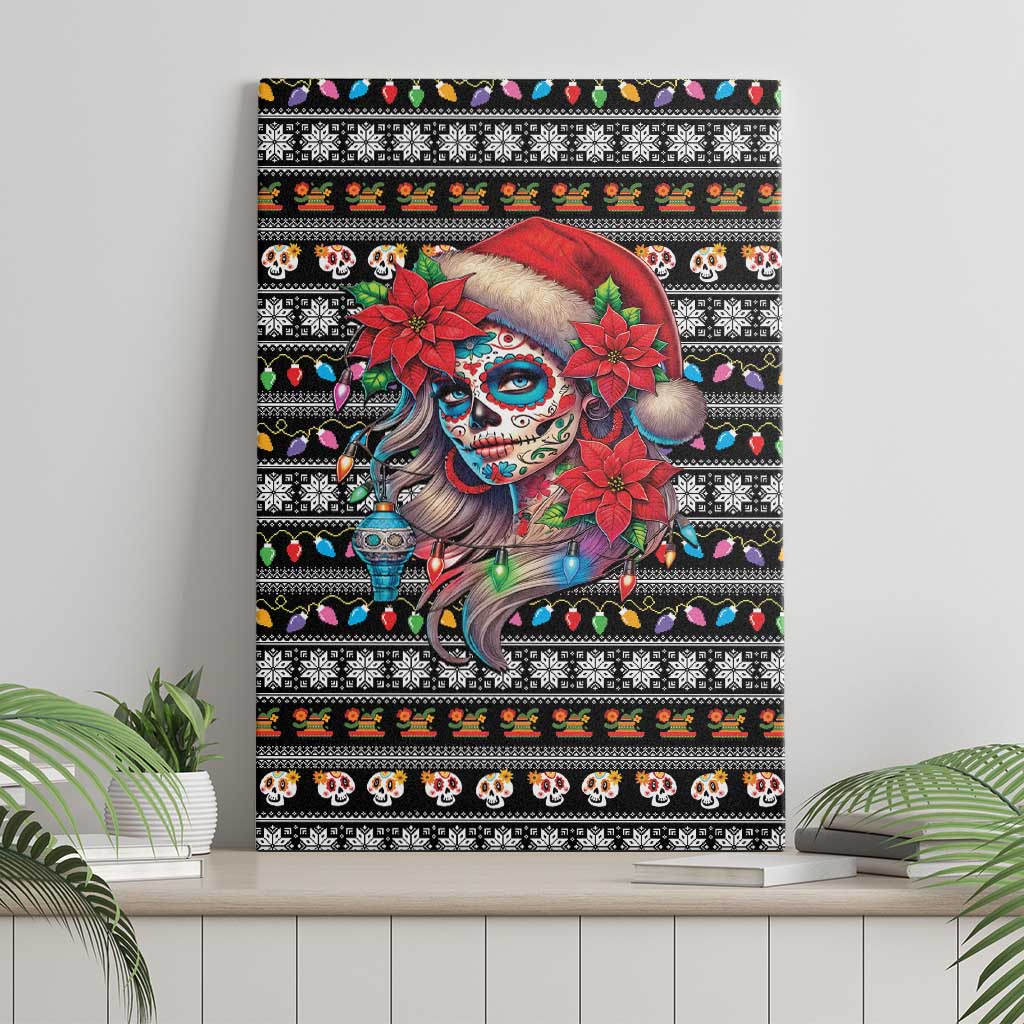 Mexican Sugar Skull Lady Christmas Canvas Wall Art Feliz Navidad Mexico - Wonder Print Shop