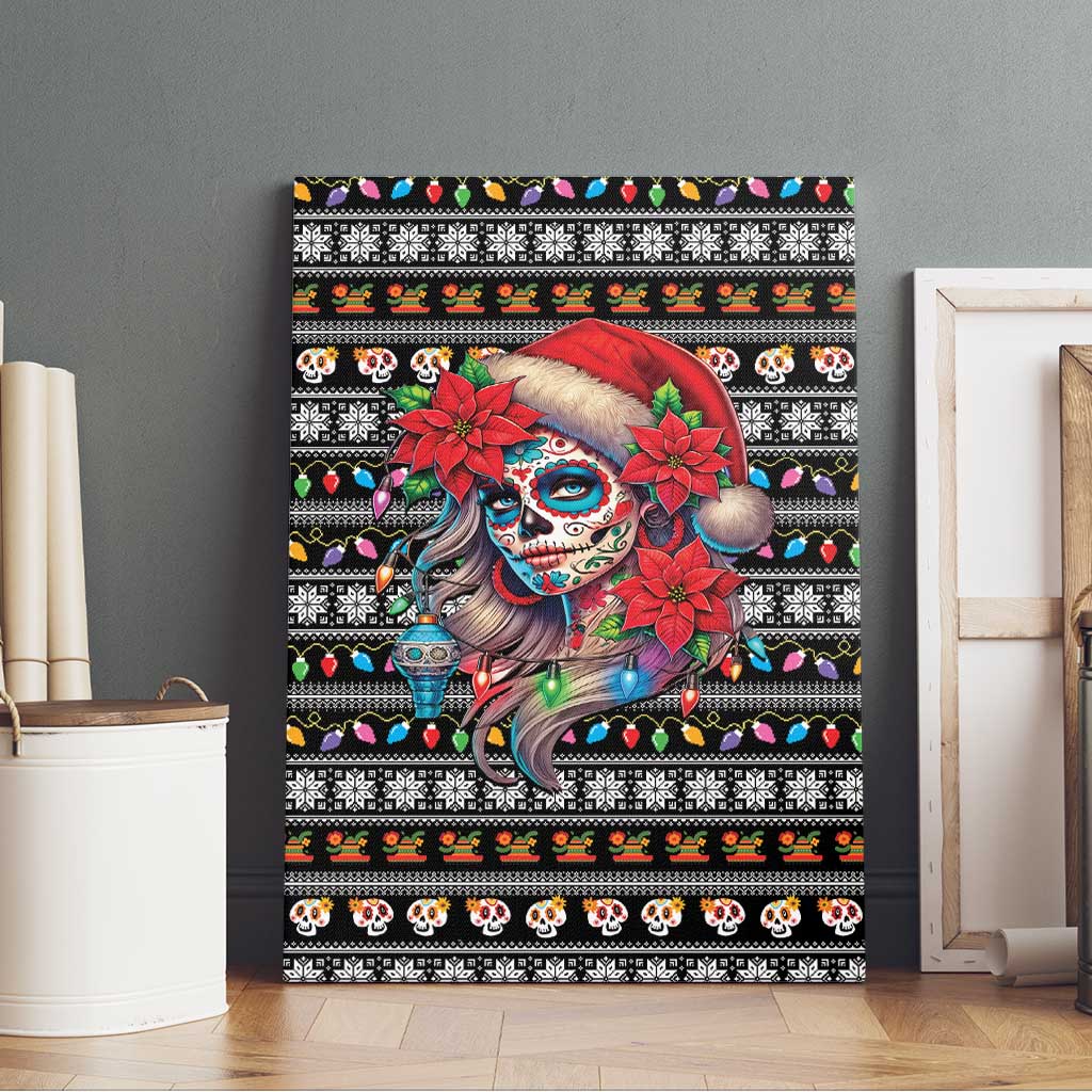 Mexican Sugar Skull Lady Christmas Canvas Wall Art Feliz Navidad Mexico - Wonder Print Shop