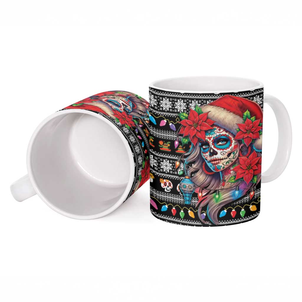 Mexican Sugar Skull Lady Christmas Ceramic Mug Feliz Navidad Mexico - Wonder Print Shop