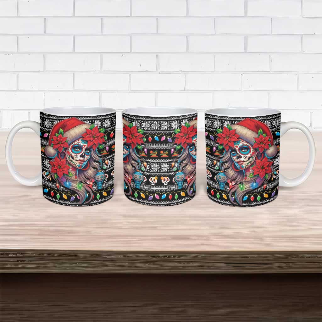 Mexican Sugar Skull Lady Christmas Ceramic Mug Feliz Navidad Mexico - Wonder Print Shop