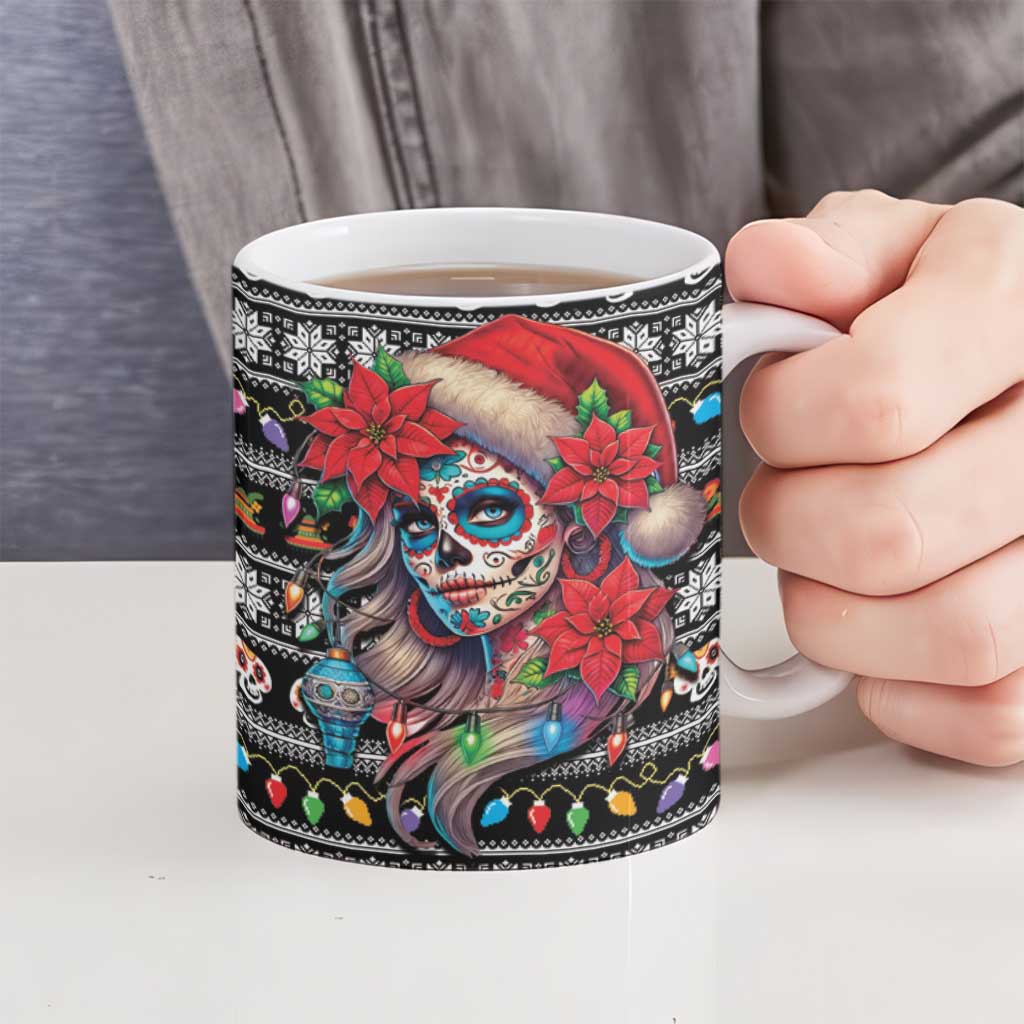 Mexican Sugar Skull Lady Christmas Ceramic Mug Feliz Navidad Mexico - Wonder Print Shop