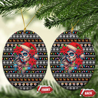 Mexican Sugar Skull Lady Christmas Ceramic Ornament Feliz Navidad Mexico - Wonder Print Shop