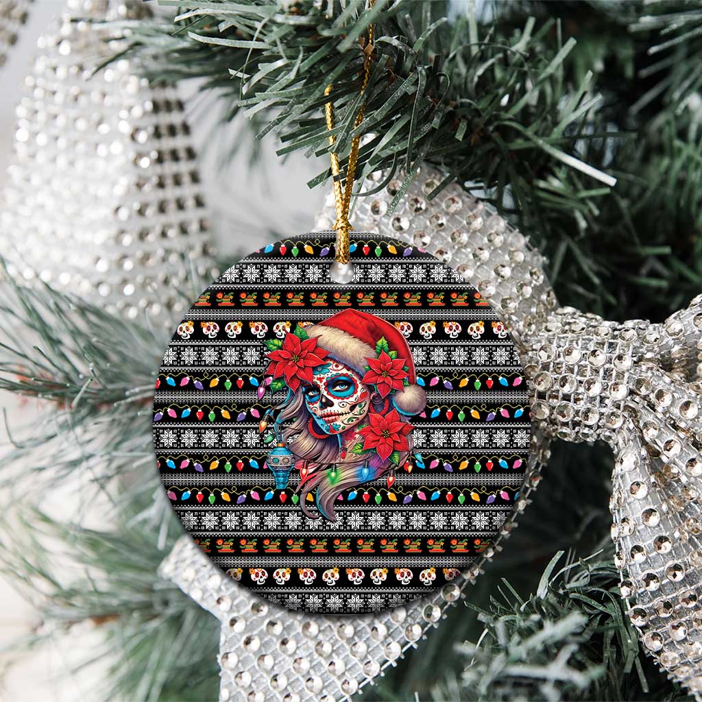 Mexican Sugar Skull Lady Christmas Ceramic Ornament Feliz Navidad Mexico - Wonder Print Shop