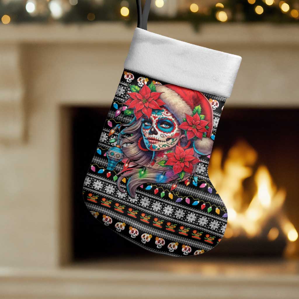 Mexican Sugar Skull Lady Christmas Stocking Feliz Navidad Mexico - Wonder Print Shop