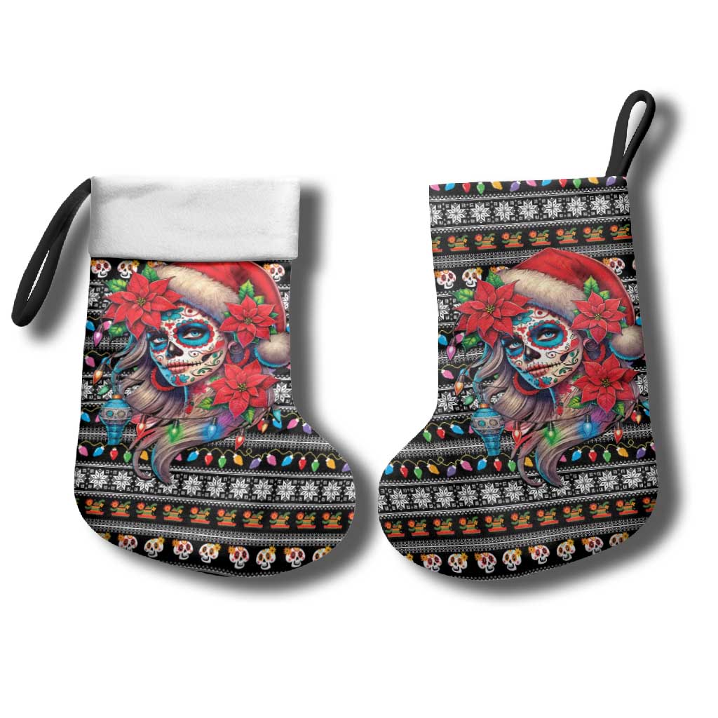 Mexican Sugar Skull Lady Christmas Stocking Feliz Navidad Mexico - Wonder Print Shop
