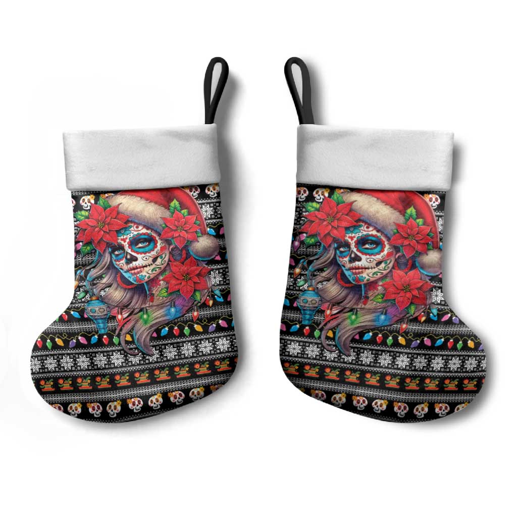 Mexican Sugar Skull Lady Christmas Stocking Feliz Navidad Mexico - Wonder Print Shop