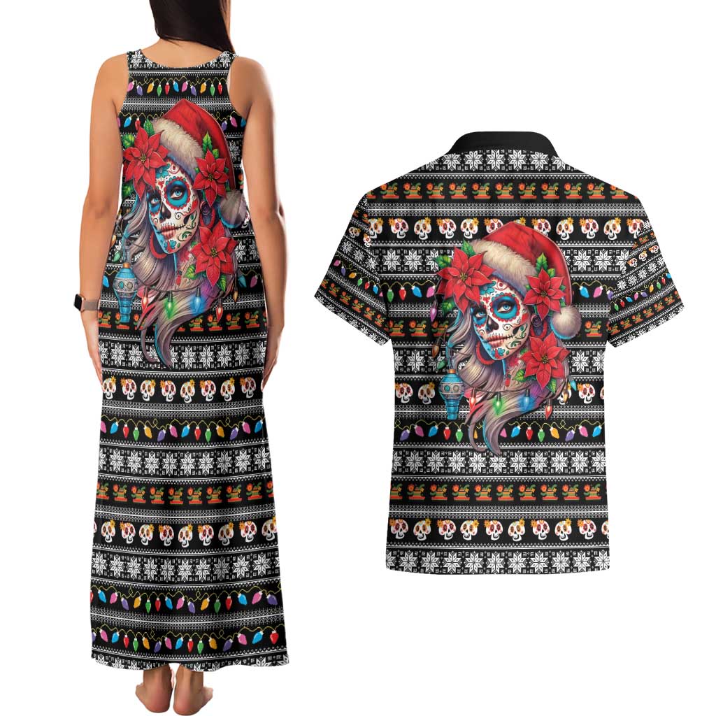 Mexican Sugar Skull Lady Christmas Couples Matching Tank Maxi Dress and Hawaiian Shirt Feliz Navidad Mexico - Wonder Print Shop