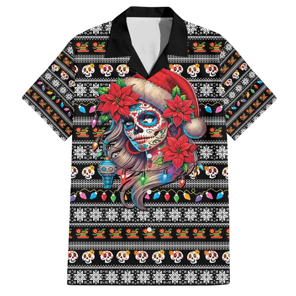 Mexican Sugar Skull Lady Christmas Family Matching Long Sleeve Bodycon Dress and Hawaiian Shirt Feliz Navidad Mexico - Wonder Print Shop