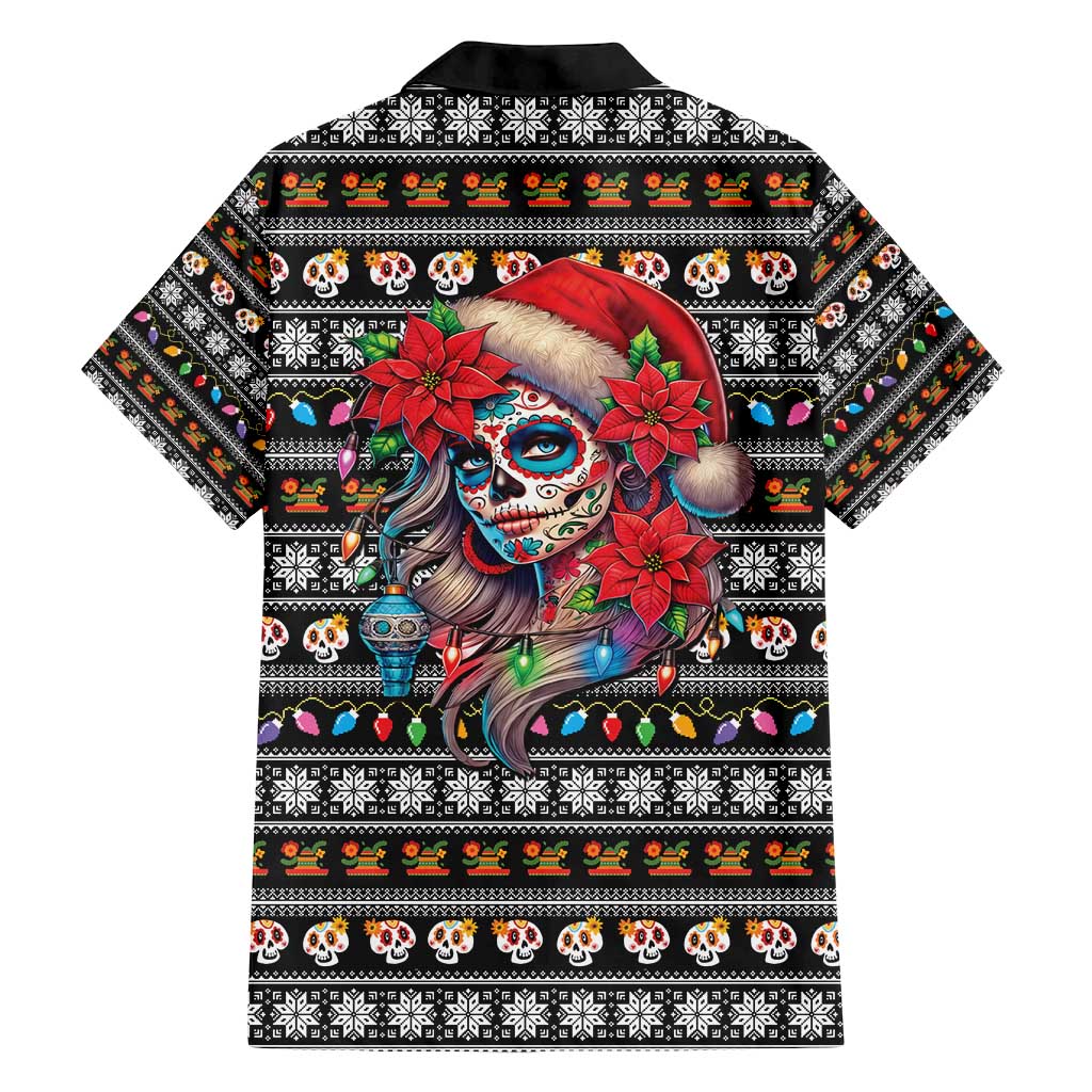 Mexican Sugar Skull Lady Christmas Family Matching Long Sleeve Bodycon Dress and Hawaiian Shirt Feliz Navidad Mexico - Wonder Print Shop