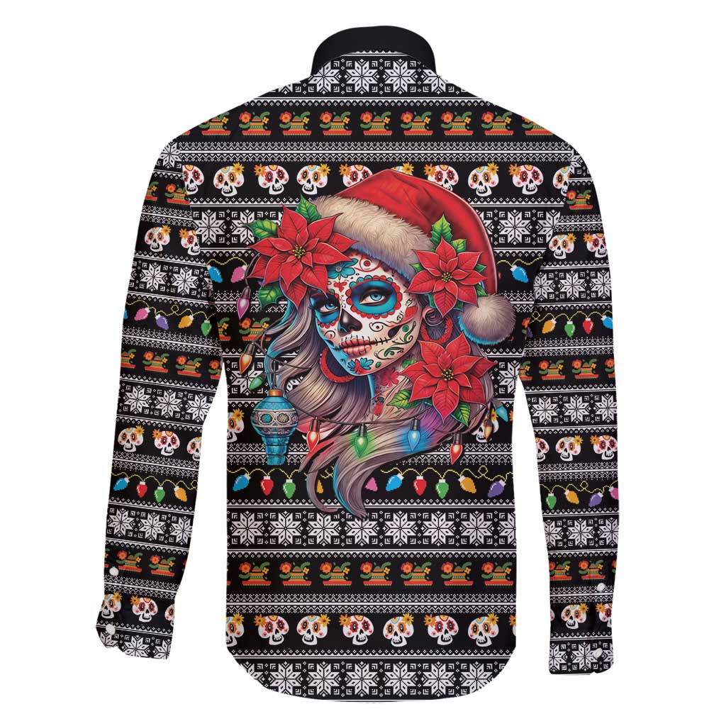 Mexican Sugar Skull Lady Christmas Family Matching Long Sleeve Bodycon Dress and Hawaiian Shirt Feliz Navidad Mexico - Wonder Print Shop