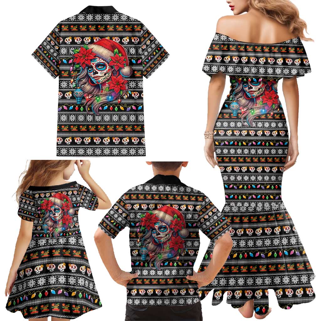Mexican Sugar Skull Lady Christmas Family Matching Mermaid Dress and Hawaiian Shirt Feliz Navidad Mexico - Wonder Print Shop