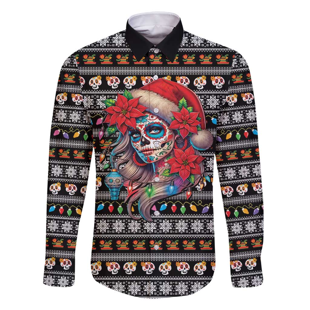 Mexican Sugar Skull Lady Christmas Family Matching Mermaid Dress and Hawaiian Shirt Feliz Navidad Mexico - Wonder Print Shop