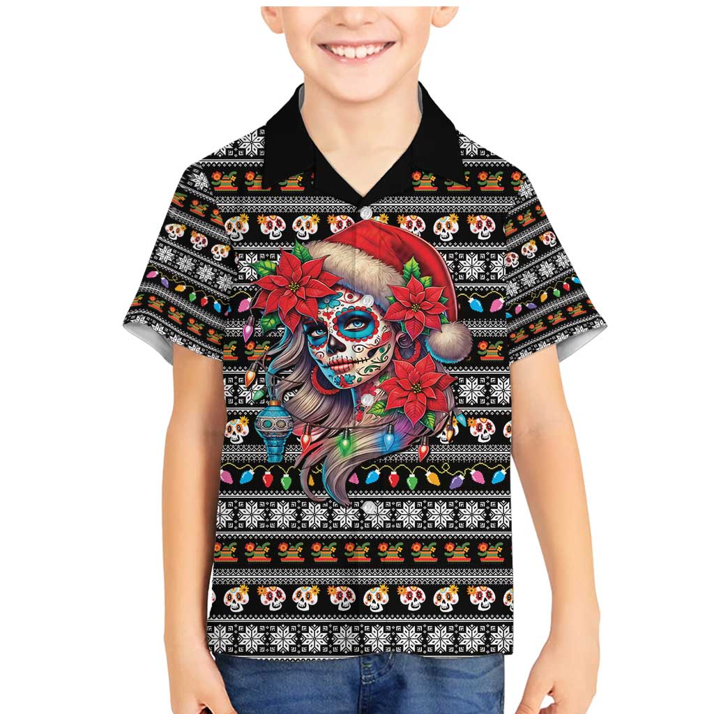 Mexican Sugar Skull Lady Christmas Family Matching Mermaid Dress and Hawaiian Shirt Feliz Navidad Mexico - Wonder Print Shop