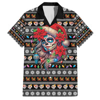 Mexican Sugar Skull Lady Christmas Family Matching Off The Shoulder Long Sleeve Dress and Hawaiian Shirt Feliz Navidad Mexico - Wonder Print Shop
