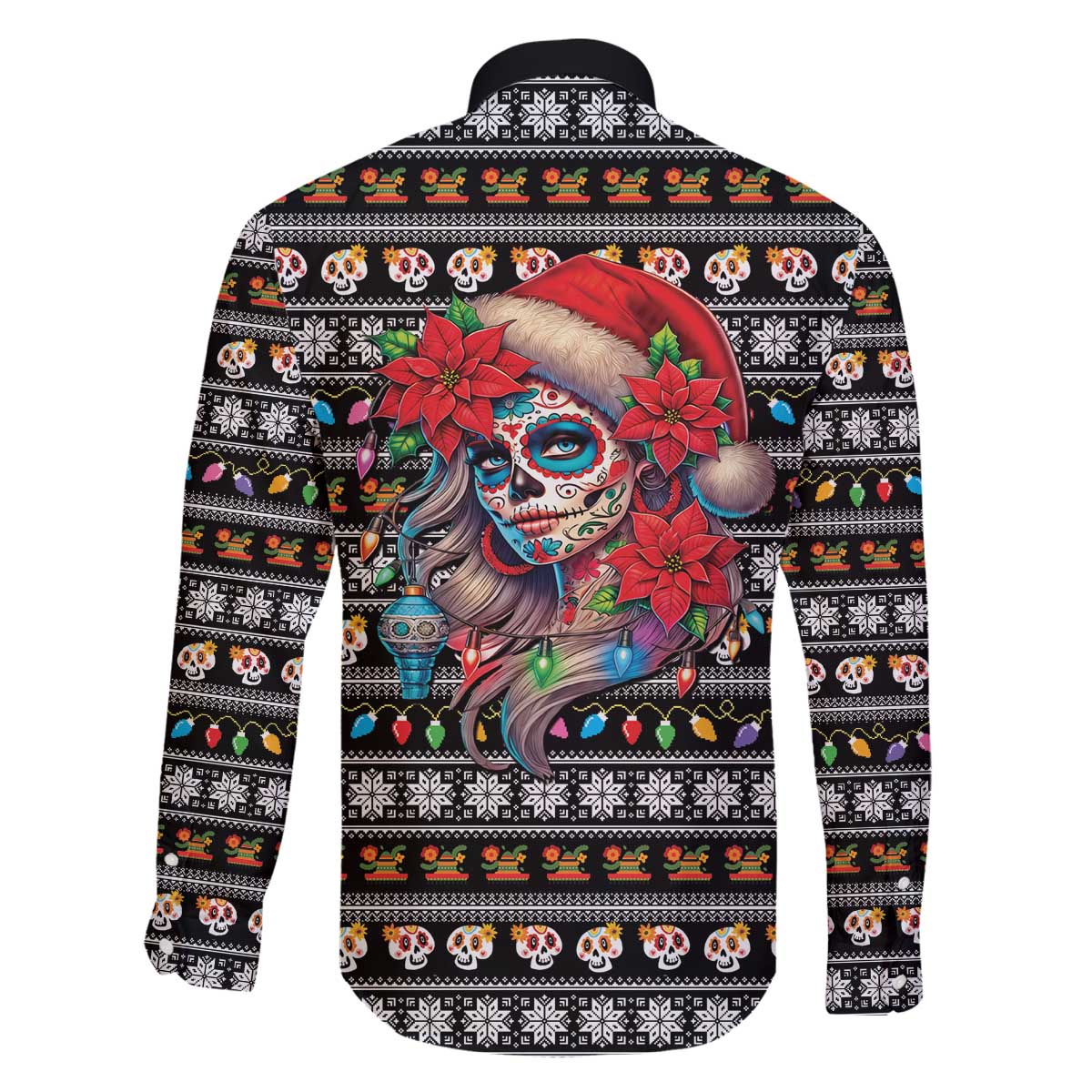 Mexican Sugar Skull Lady Christmas Family Matching Off The Shoulder Long Sleeve Dress and Hawaiian Shirt Feliz Navidad Mexico - Wonder Print Shop