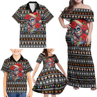 Mexican Sugar Skull Lady Christmas Family Matching Off Shoulder Maxi Dress and Hawaiian Shirt Feliz Navidad Mexico - Wonder Print Shop