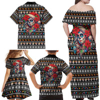 Mexican Sugar Skull Lady Christmas Family Matching Off Shoulder Maxi Dress and Hawaiian Shirt Feliz Navidad Mexico - Wonder Print Shop