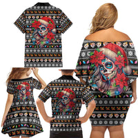 Mexican Sugar Skull Lady Christmas Family Matching Off Shoulder Short Dress and Hawaiian Shirt Feliz Navidad Mexico - Wonder Print Shop