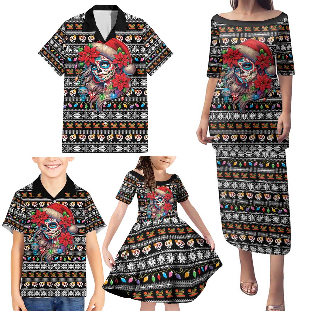 Mexican Sugar Skull Lady Christmas Family Matching Puletasi and Hawaiian Shirt Feliz Navidad Mexico - Wonder Print Shop