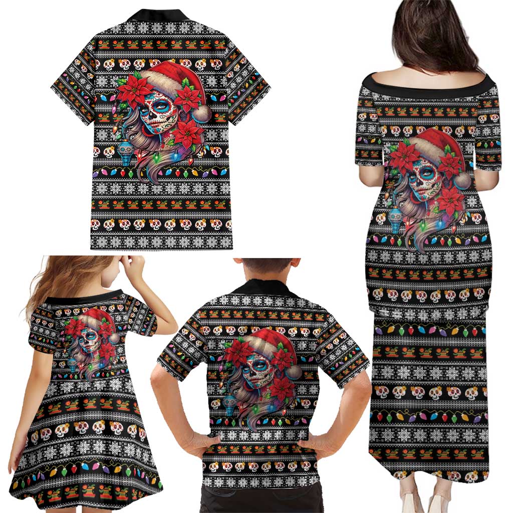 Mexican Sugar Skull Lady Christmas Family Matching Puletasi and Hawaiian Shirt Feliz Navidad Mexico - Wonder Print Shop