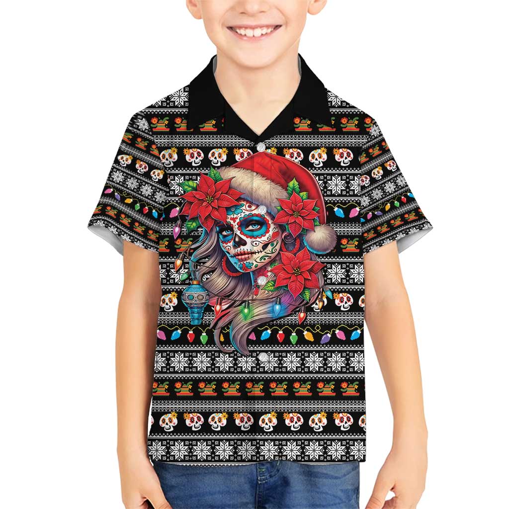 Mexican Sugar Skull Lady Christmas Family Matching Puletasi and Hawaiian Shirt Feliz Navidad Mexico - Wonder Print Shop