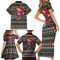 Mexican Sugar Skull Lady Christmas Family Matching Short Sleeve Bodycon Dress and Hawaiian Shirt Feliz Navidad Mexico - Wonder Print Shop