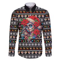 Mexican Sugar Skull Lady Christmas Family Matching Short Sleeve Bodycon Dress and Hawaiian Shirt Feliz Navidad Mexico - Wonder Print Shop