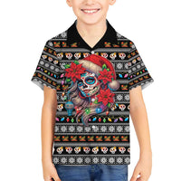 Mexican Sugar Skull Lady Christmas Family Matching Short Sleeve Bodycon Dress and Hawaiian Shirt Feliz Navidad Mexico - Wonder Print Shop