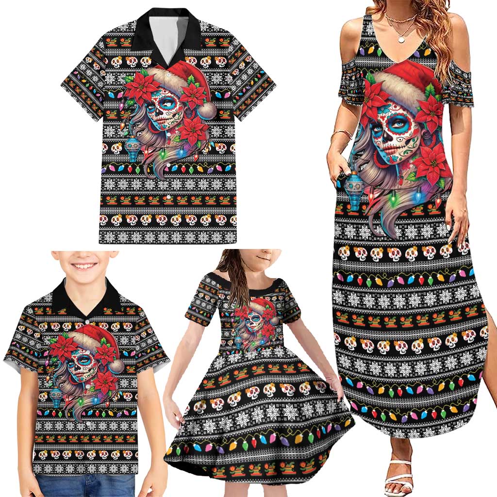 Mexican Sugar Skull Lady Christmas Family Matching Summer Maxi Dress and Hawaiian Shirt Feliz Navidad Mexico - Wonder Print Shop