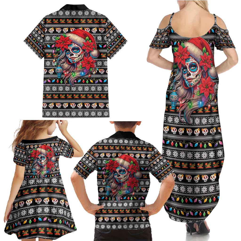 Mexican Sugar Skull Lady Christmas Family Matching Summer Maxi Dress and Hawaiian Shirt Feliz Navidad Mexico - Wonder Print Shop