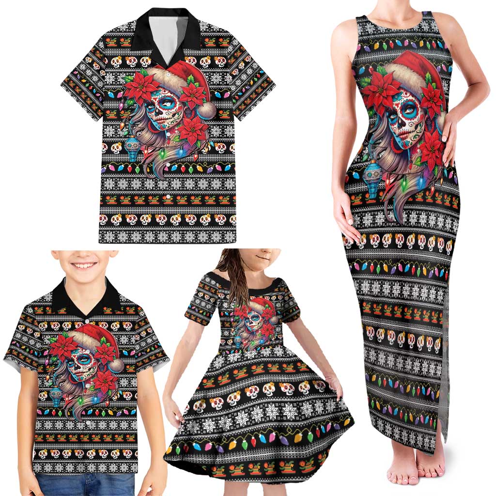 Mexican Sugar Skull Lady Christmas Family Matching Tank Maxi Dress and Hawaiian Shirt Feliz Navidad Mexico - Wonder Print Shop