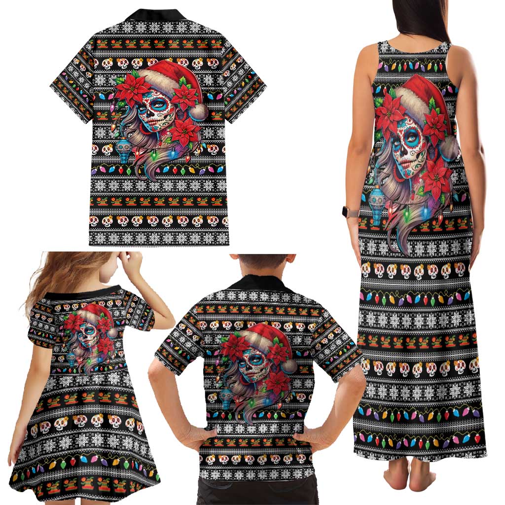 Mexican Sugar Skull Lady Christmas Family Matching Tank Maxi Dress and Hawaiian Shirt Feliz Navidad Mexico - Wonder Print Shop