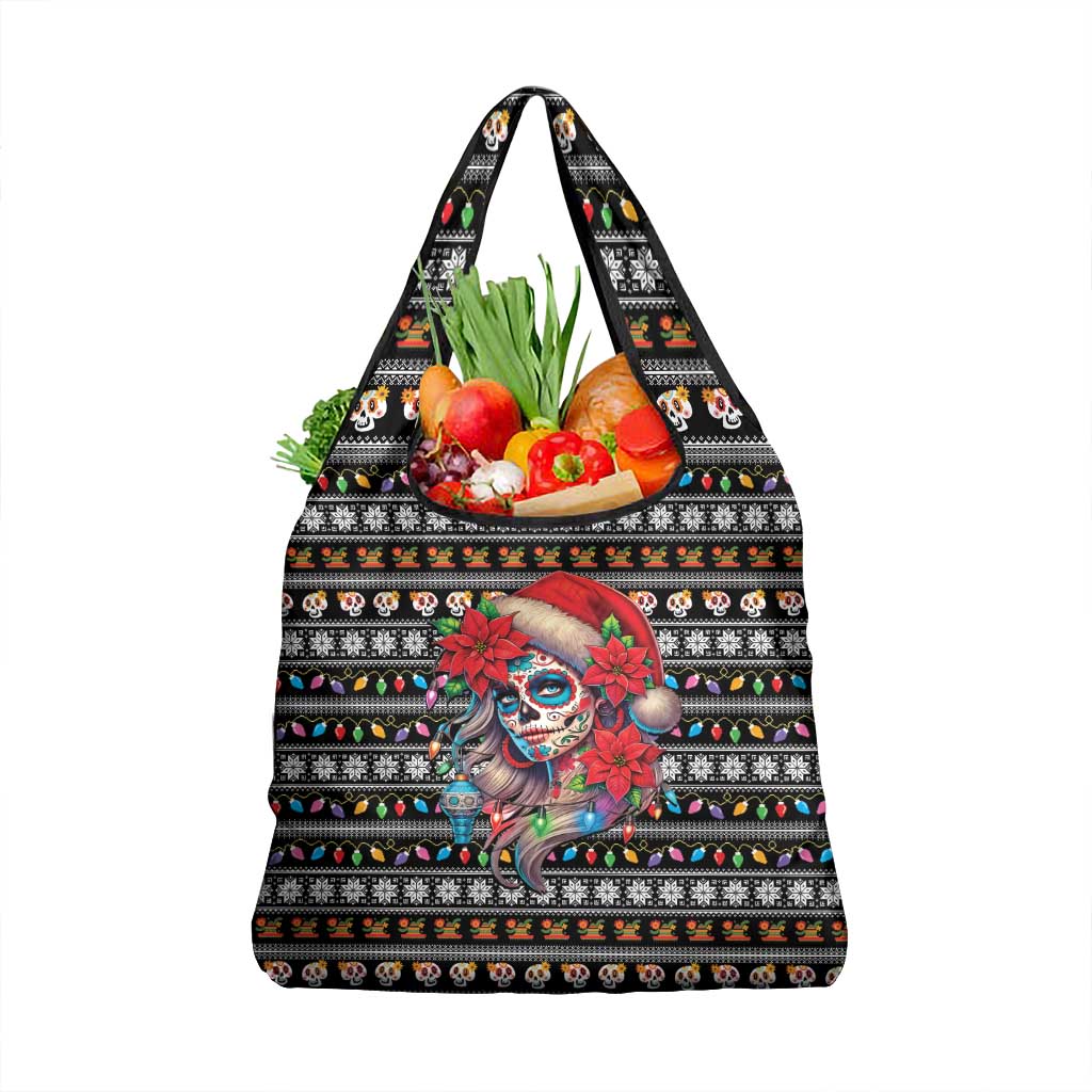 Mexican Sugar Skull Lady Christmas Grocery Bag Feliz Navidad Mexico - Wonder Print Shop