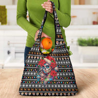Mexican Sugar Skull Lady Christmas Grocery Bag Feliz Navidad Mexico - Wonder Print Shop