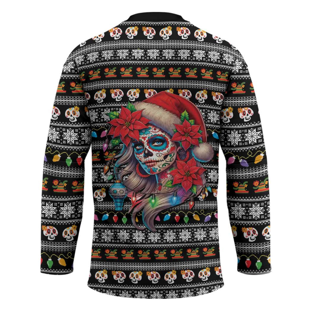 Mexican Sugar Skull Lady Christmas Hockey Jersey Feliz Navidad Mexico - Wonder Print Shop