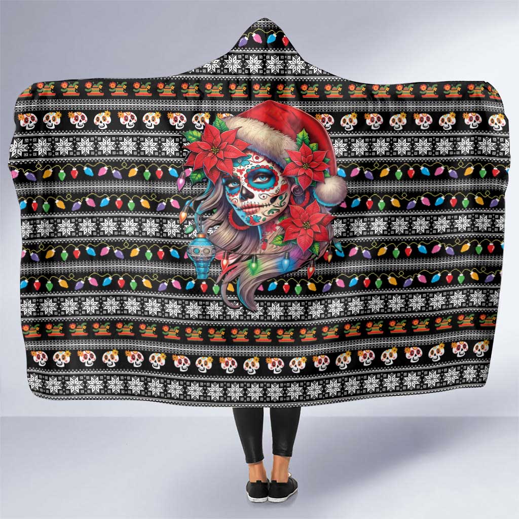 Mexican Sugar Skull Lady Christmas Hooded Blanket Feliz Navidad Mexico - Wonder Print Shop