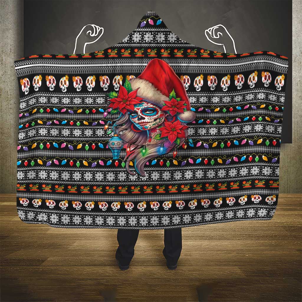 Mexican Sugar Skull Lady Christmas Hooded Blanket Feliz Navidad Mexico - Wonder Print Shop