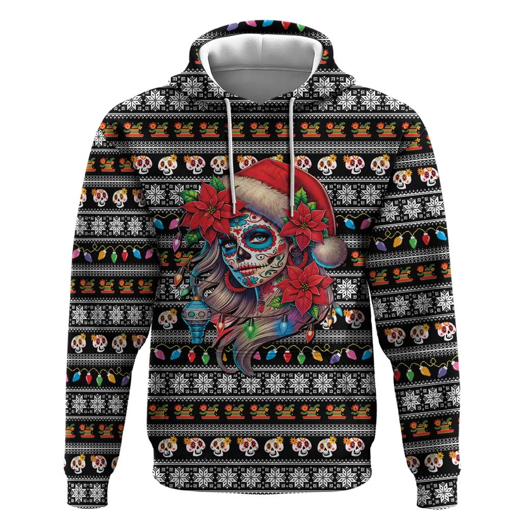 Mexican Sugar Skull Lady Christmas Hoodie Feliz Navidad Mexico - Wonder Print Shop