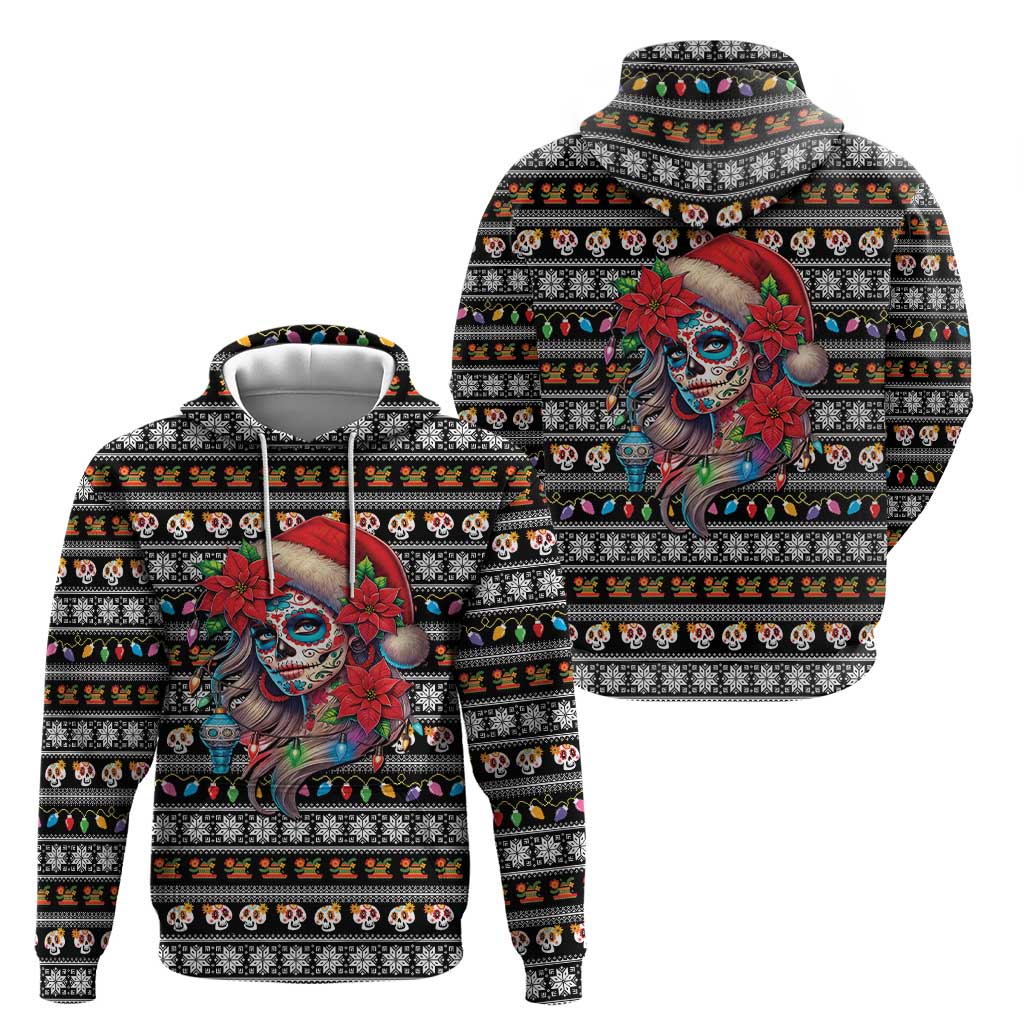 Mexican Sugar Skull Lady Christmas Hoodie Feliz Navidad Mexico - Wonder Print Shop
