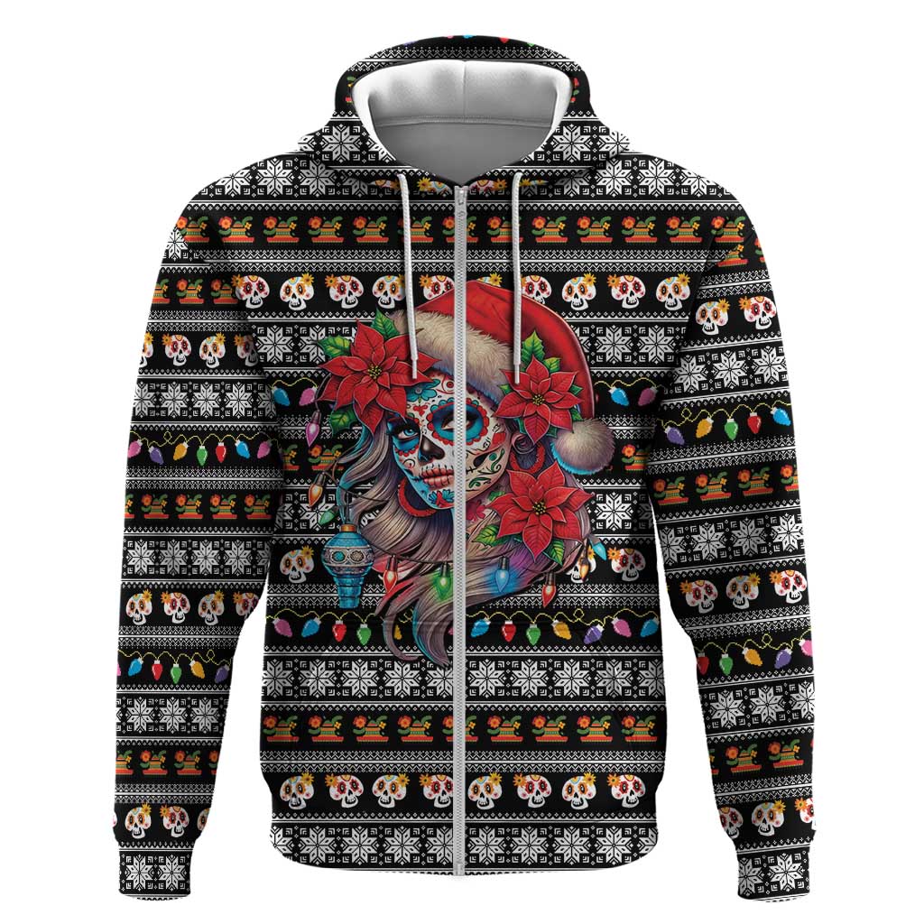 Mexican Sugar Skull Lady Christmas Hoodie Feliz Navidad Mexico - Wonder Print Shop