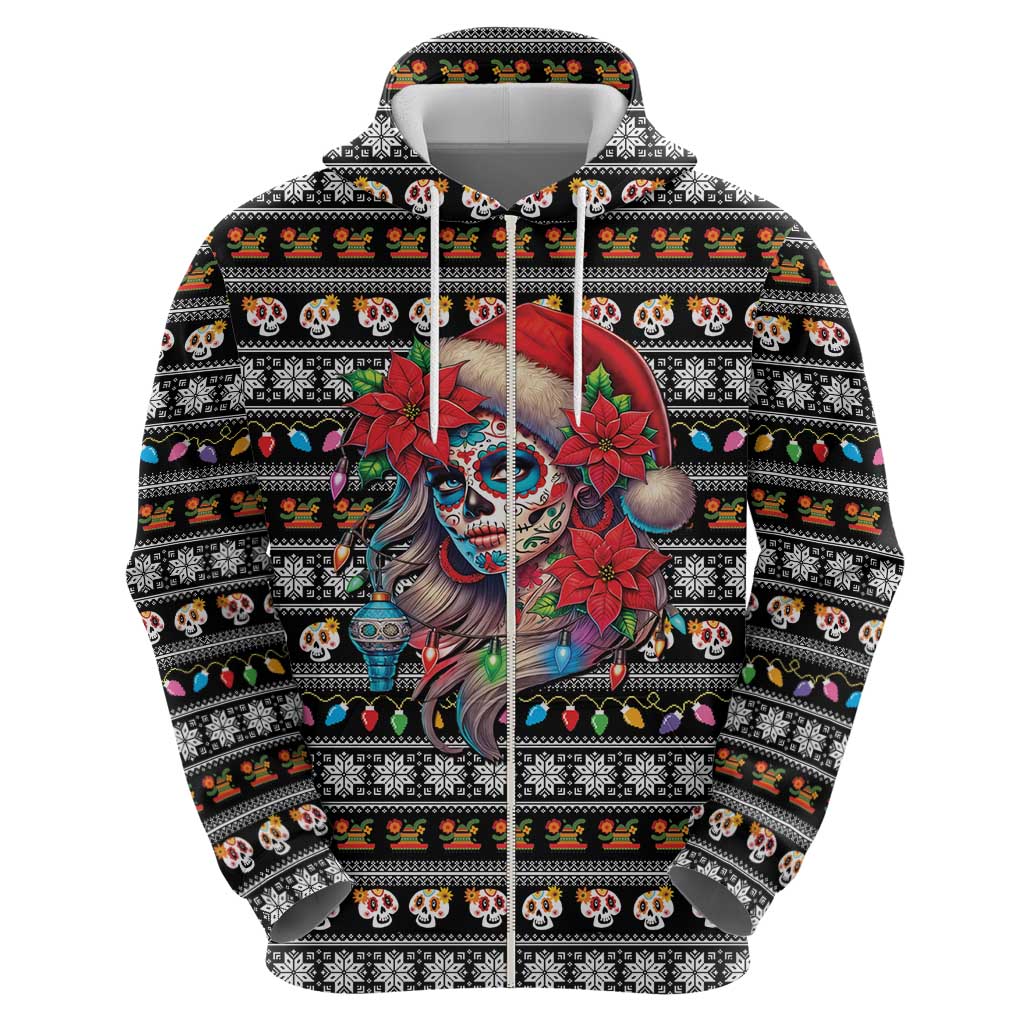 Mexican Sugar Skull Lady Christmas Hoodie Feliz Navidad Mexico - Wonder Print Shop