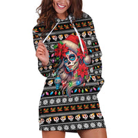 Mexican Sugar Skull Lady Christmas Hoodie Dress Feliz Navidad Mexico - Wonder Print Shop
