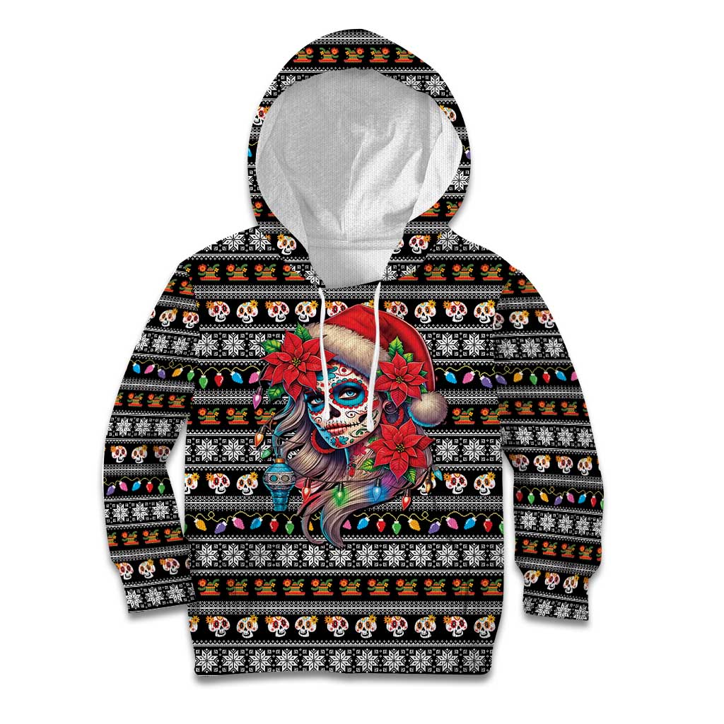 Mexican Sugar Skull Lady Christmas Kid Hoodie Feliz Navidad Mexico - Wonder Print Shop
