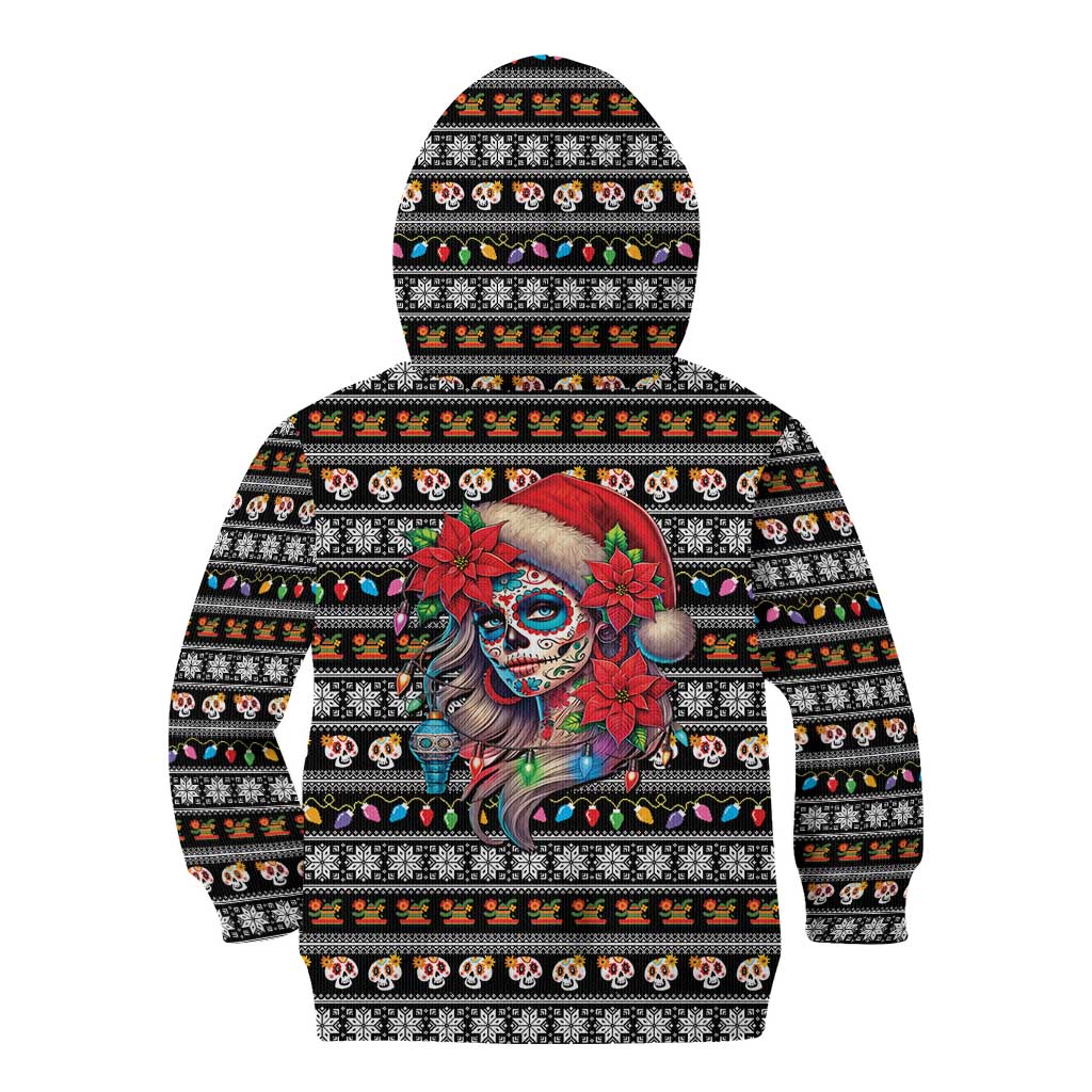 Mexican Sugar Skull Lady Christmas Kid Hoodie Feliz Navidad Mexico - Wonder Print Shop
